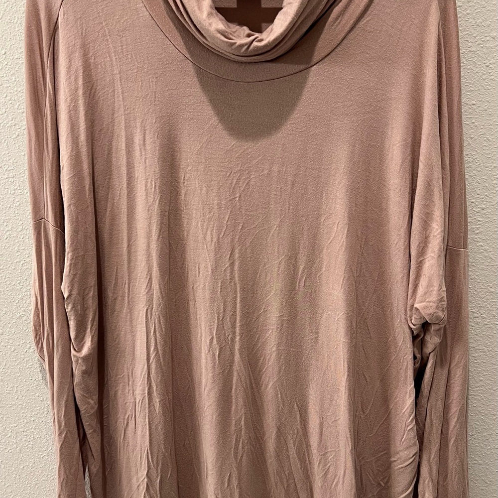 Chelsea & Theodore Beige Cowl Neck Top. 95% Bamboo. Size medium.